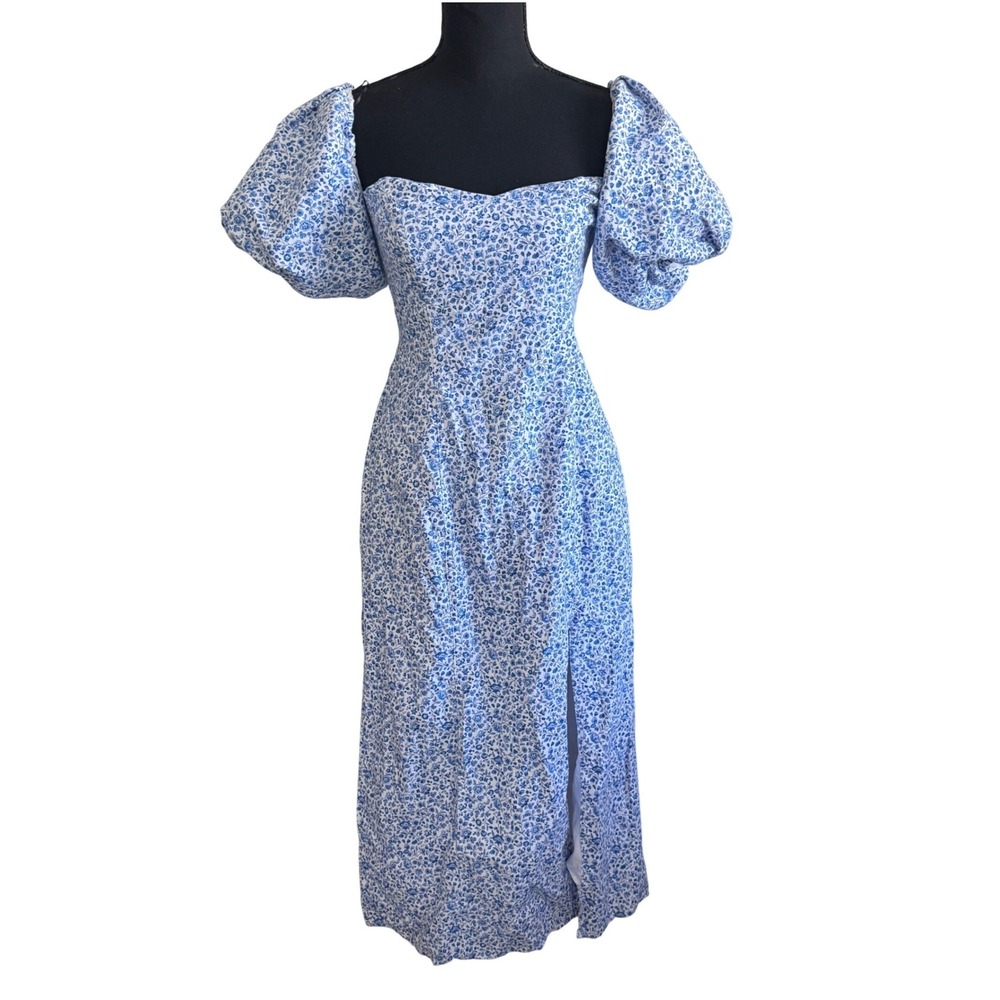 H&M Babydoll Milkmaid Dress Size M Coquette Dainty Floral Cottagecore Side Slit